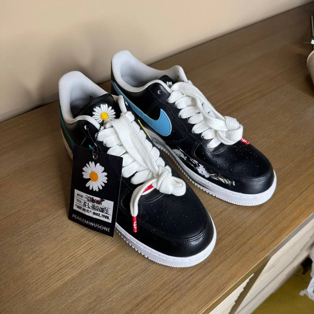 PEACEMINUSONE Men's Black Nike Air Force 1 X Para-noise‎ 3.0 Daisy Size 13